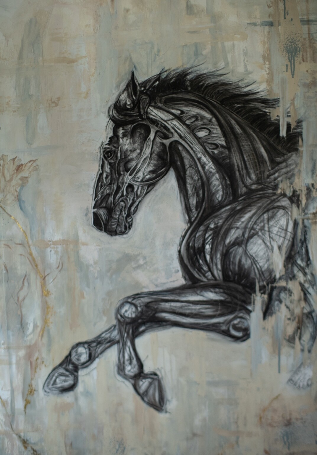 Detail of Winnie's head, neck and rider within the Legacy artwork